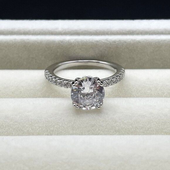 .925 Sterling Silver with Round Cut White Diamond Cubic Zirconia Ring Size 9 - Picture 4 of 12